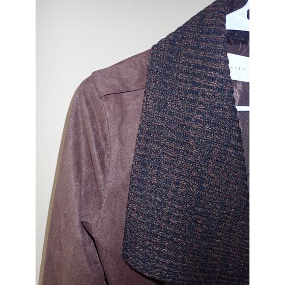 Lush Cropped Brown Jacket Faux Leather Medium Brown Wide Collar Sweater Coat - Picture 4 of 10